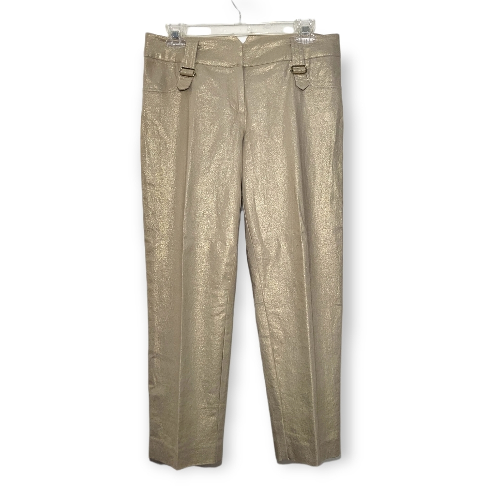 CACHE Gold Linen Spandex Cropped Pants Size 6